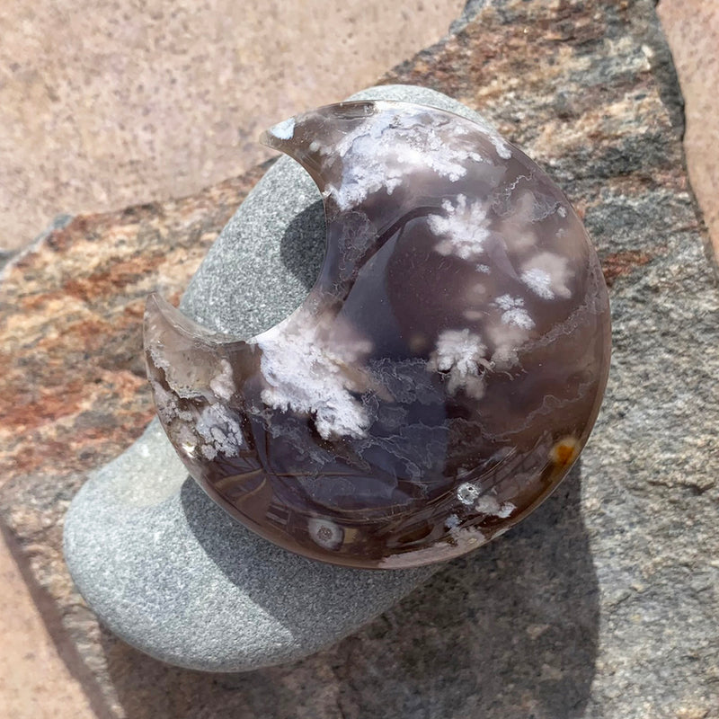 Crescent Moon: Cherry Flower Blossom Agate