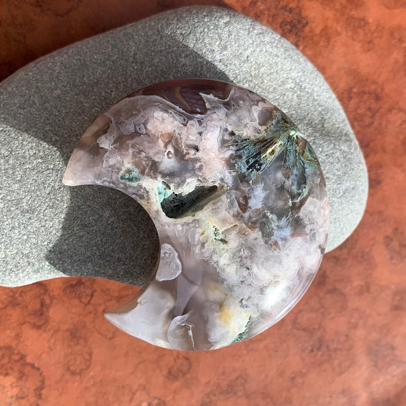 Crescent Moon: Cherry Flower Blossom Agate
