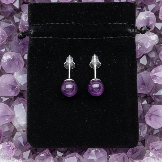 Round Stud Earrings: Amethyst