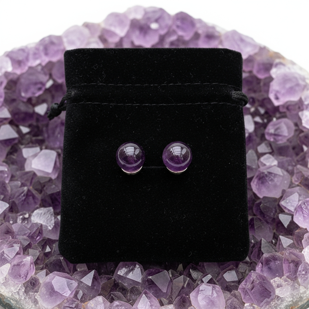 Round Stud Earrings: Amethyst