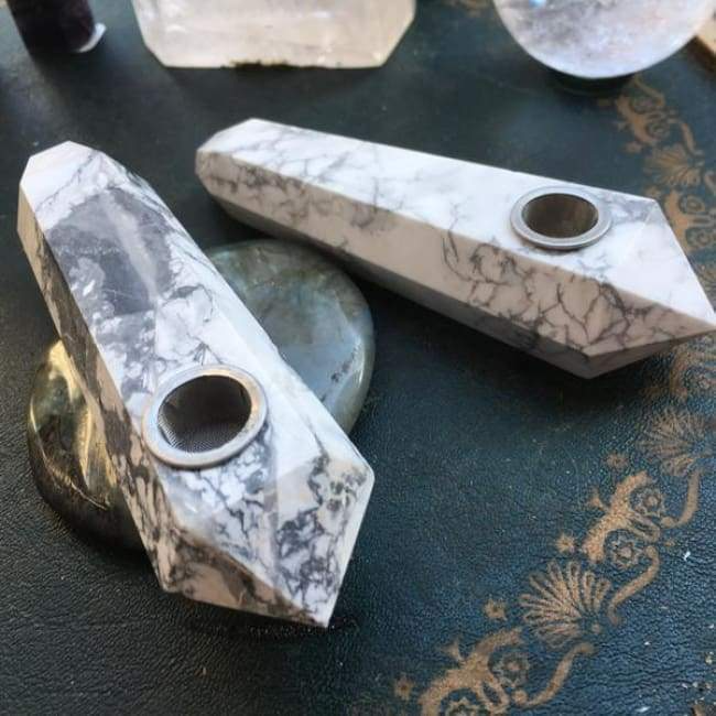 Obelisk Carved Pipe: Howlite Crystal Pipe