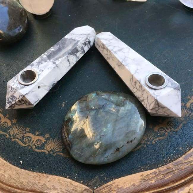 Obelisk Carved Pipe: Howlite Crystal Pipe