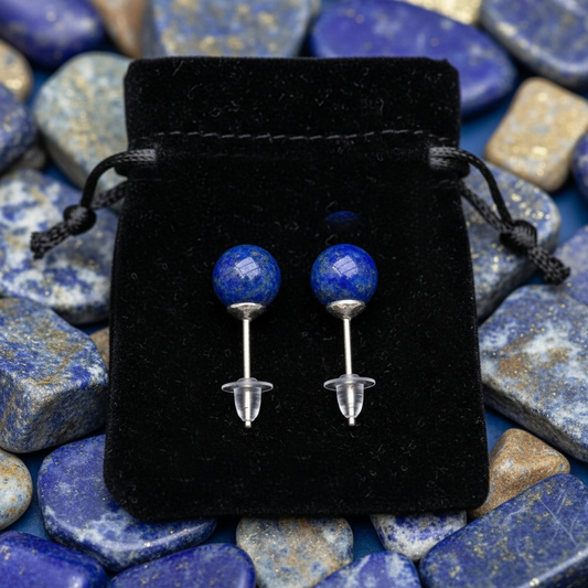 Round Stud Earrings: Lapis Lazuli