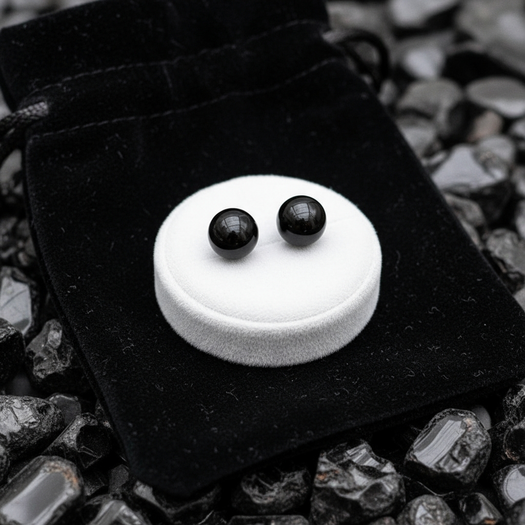 Round Stud Earrings: Obsidian