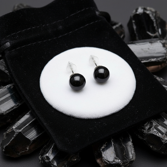 Round Stud Earrings: Obsidian