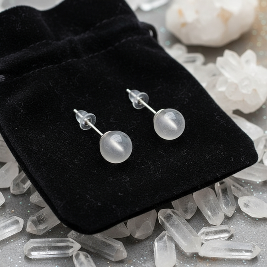 Round Stud Earrings: Quartz
