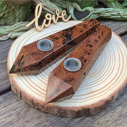 Obelisk Carved Pipe: Red Obsidian Crystal Pipe