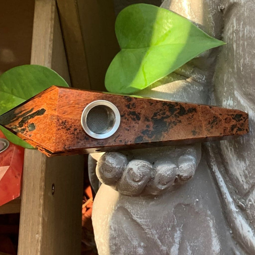 Obelisk Carved Pipe: Red Obsidian Crystal Pipe