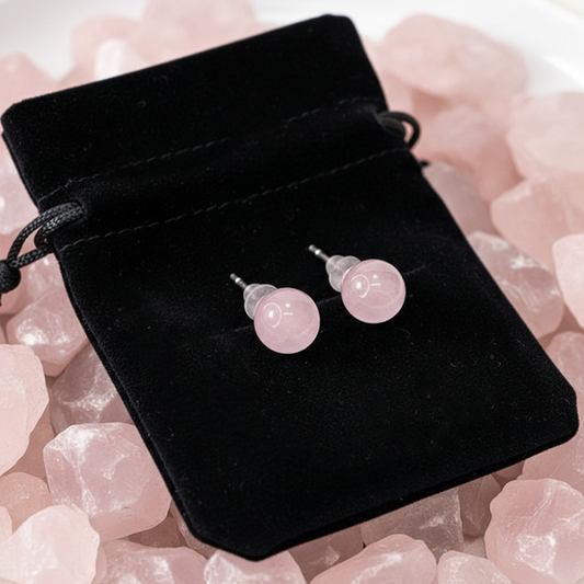 Round Stud Earrings: Rose Quartz