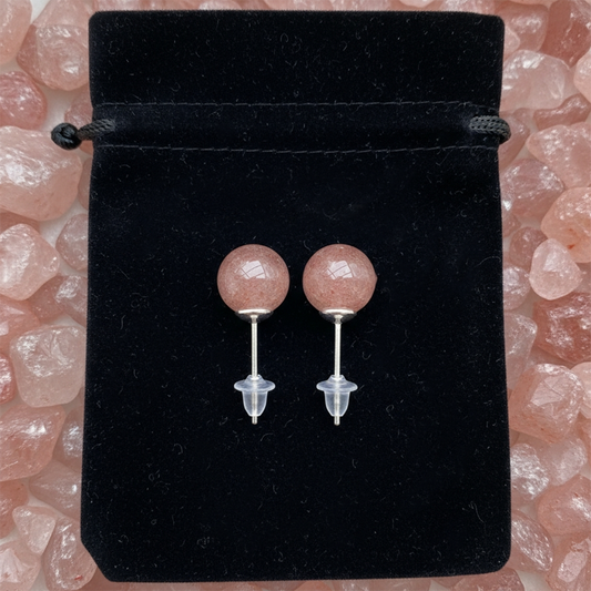 Round Stud Earrings: Strawberry Quartz
