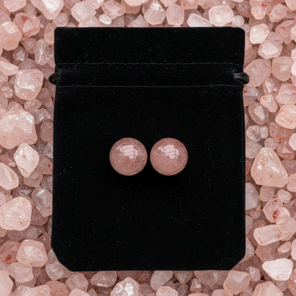 Round Stud Earrings: Strawberry Quartz