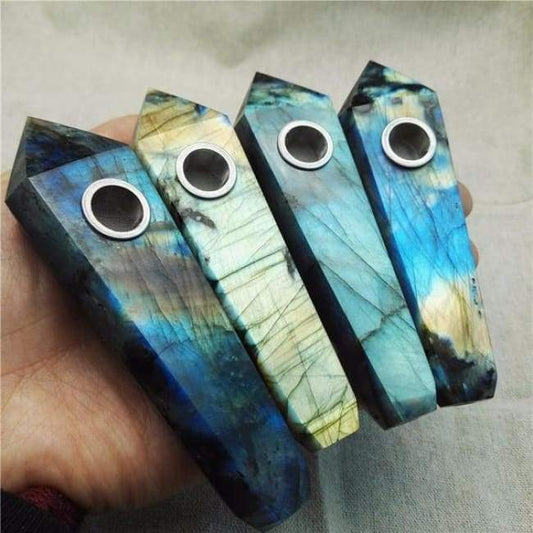 Obelisk Carved Pipe: Labradorite