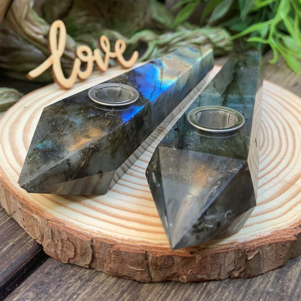 Obelisk Carved Pipe: Labradorite