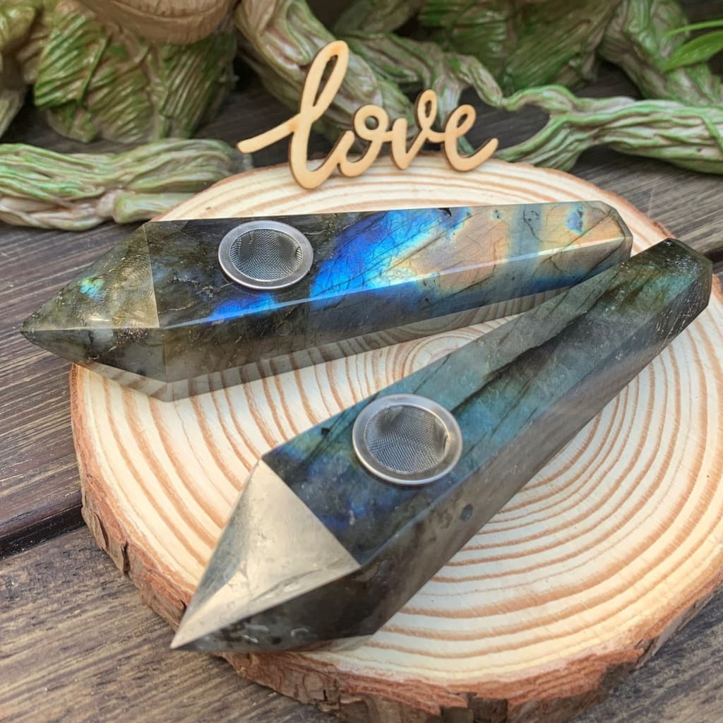Obelisk Carved Pipe: Labradorite