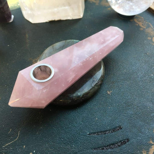Obelisk Carved Pipe: Rose Quartz