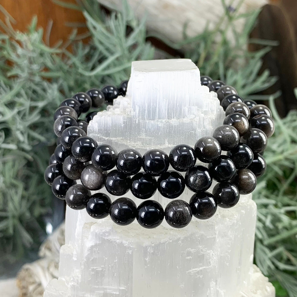 Mala Bracelet: Silver Obsidian