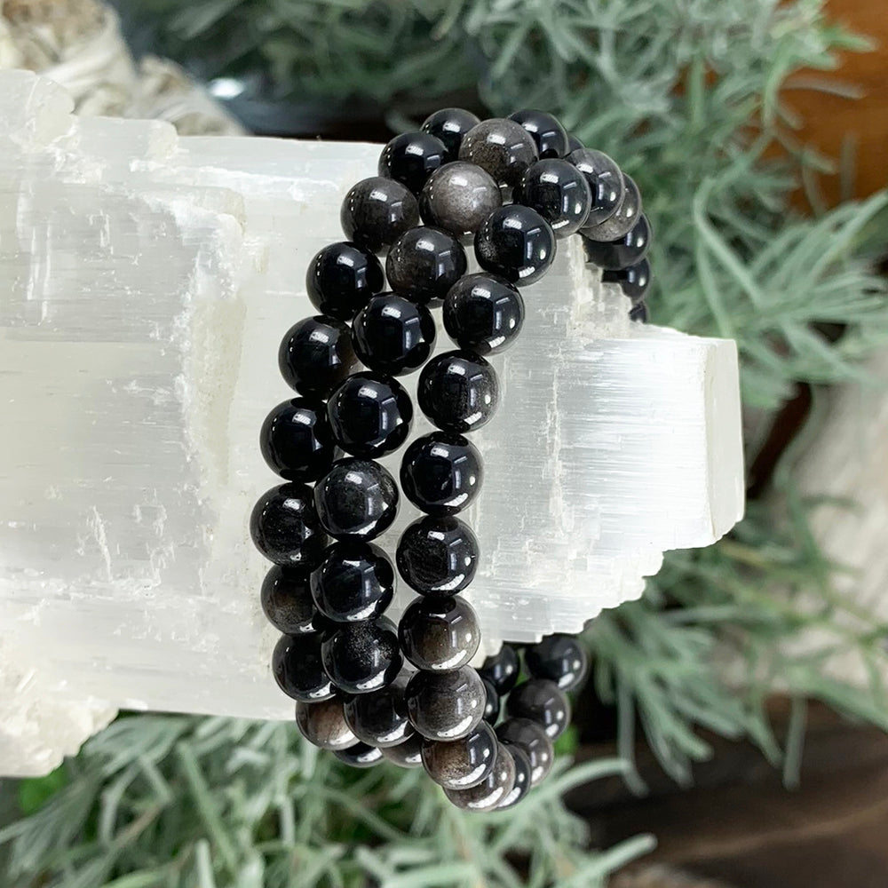 Mala Bracelet: Silver Obsidian