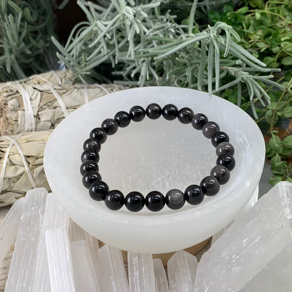 Mala Bracelet: Silver Obsidian