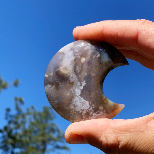 Crescent Moon: Cherry Flower Blossom Agate