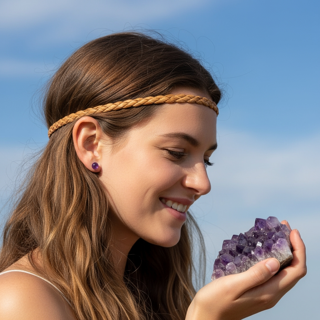 Round Stud Earrings: Amethyst
