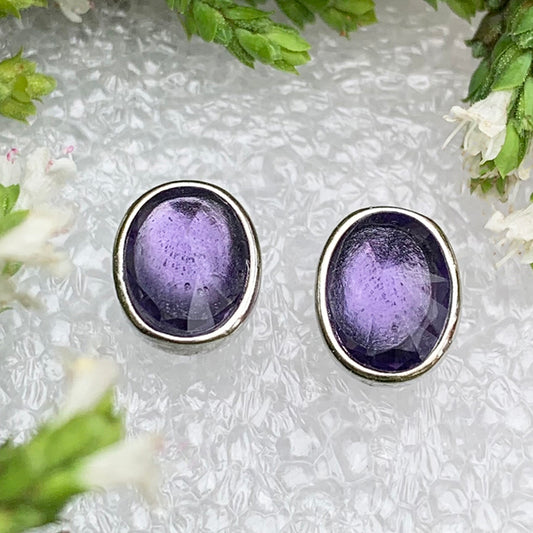 Earrings: Amethyst Crystal Sterling Silver Studs