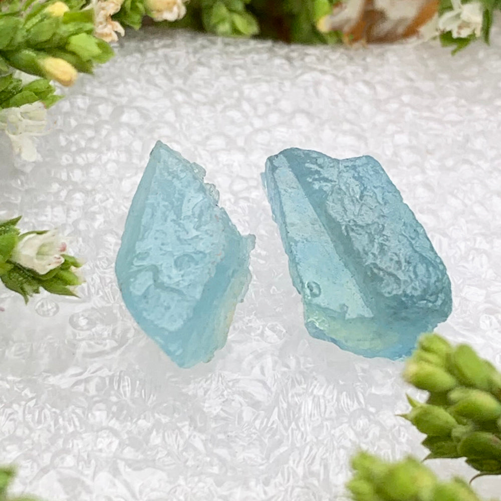 Earrings:Aquamarine Raw Stone Studs