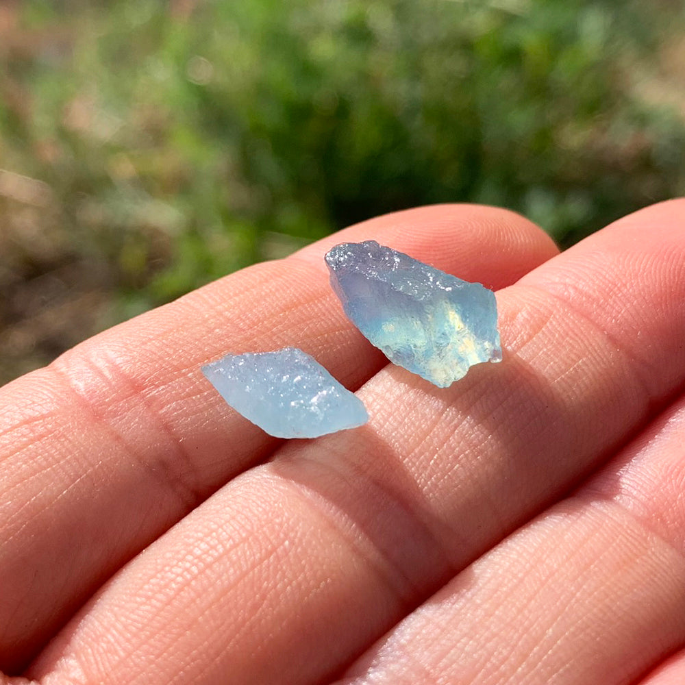 Earrings:Aquamarine Raw Stone Studs