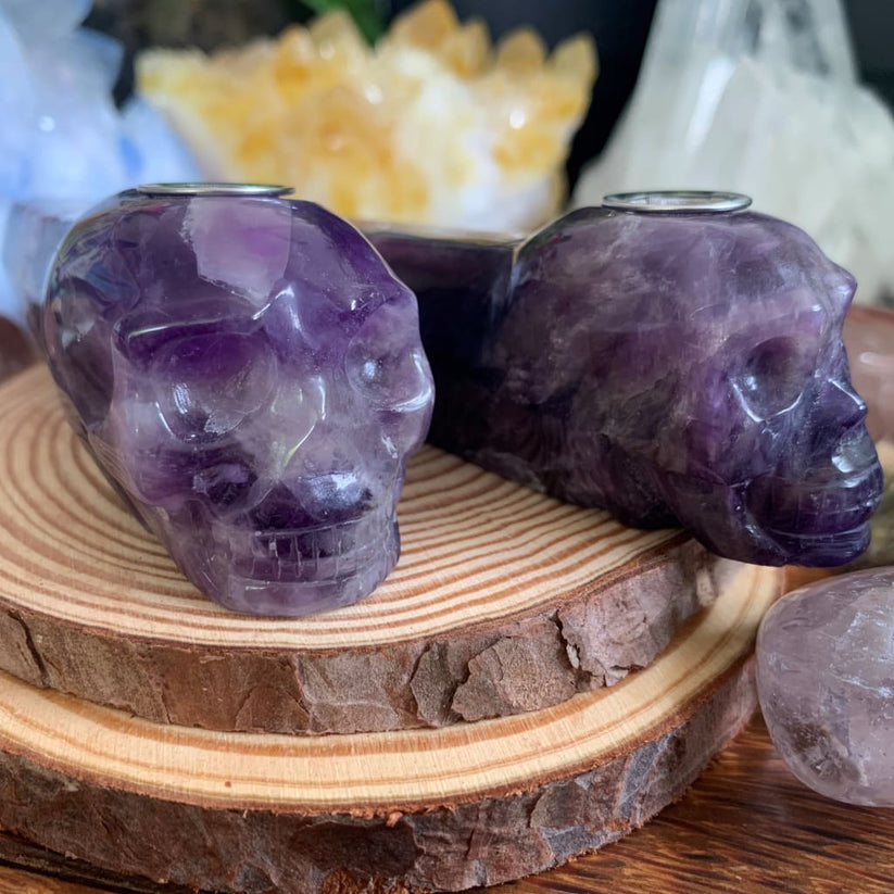 Skull Carved Pipe: Dream Amethyst