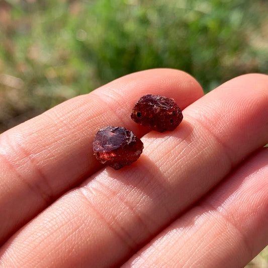 Rough Stud Earrings: Garnet