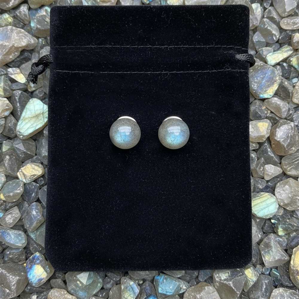 Round Stud Earrings: Labradorite
