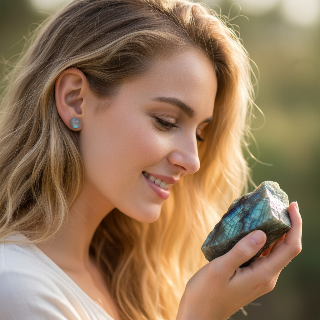 Round Stud Earrings: Labradorite