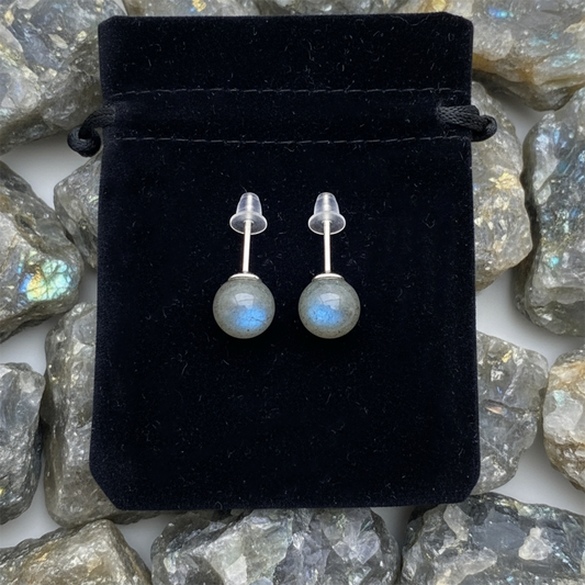 Round Stud Earrings: Labradorite