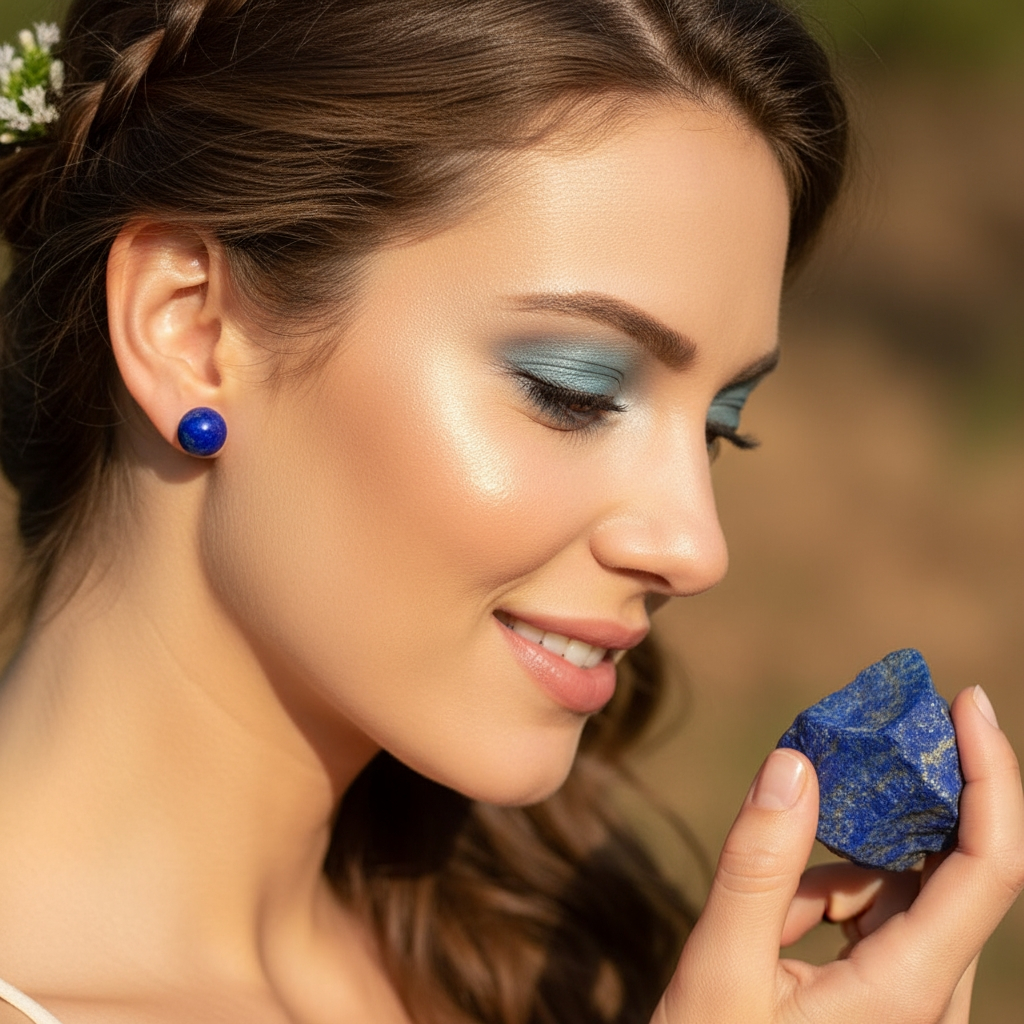 Round Stud Earrings: Lapis Lazuli