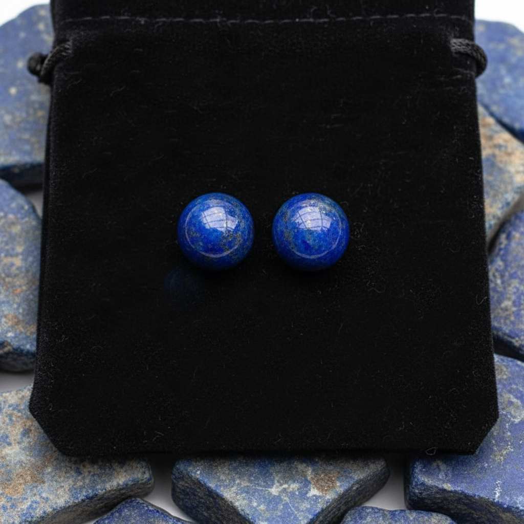 Round Stud Earrings: Lapis Lazuli
