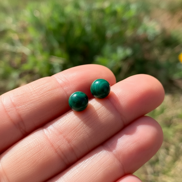 Round Stud Earrings: Malachite