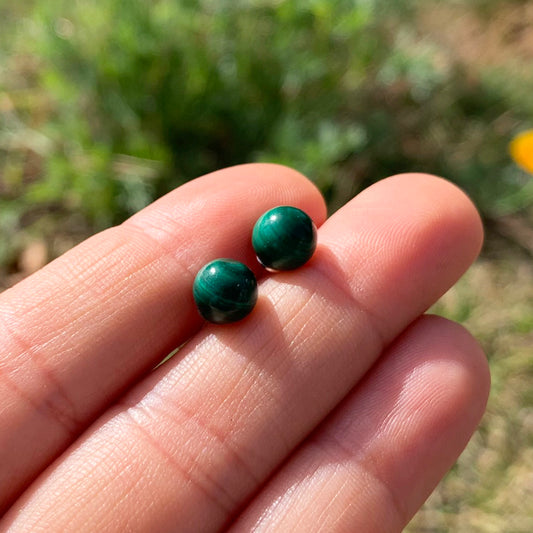 Round Stud Earrings: Malachite