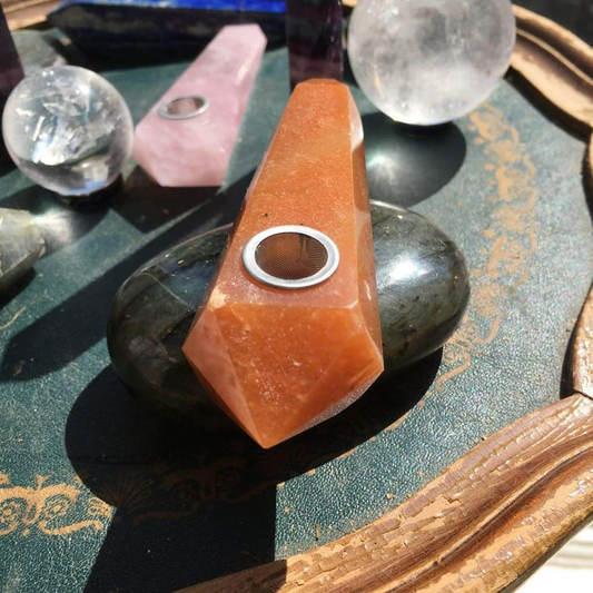 Obelisk Carved Pipe: Orange Aventurine Crystal Pipe