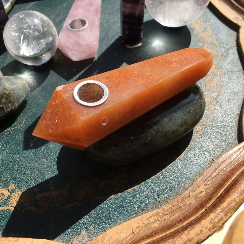 Obelisk Carved Pipe: Orange Aventurine Crystal Pipe