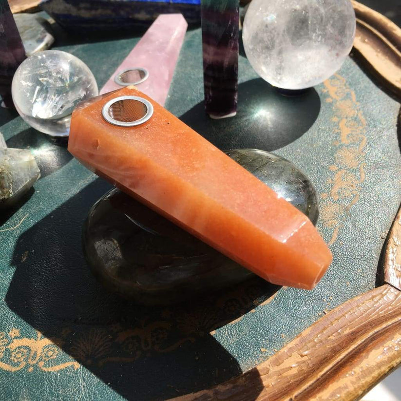 Obelisk Carved Pipe: Orange Aventurine Crystal Pipe