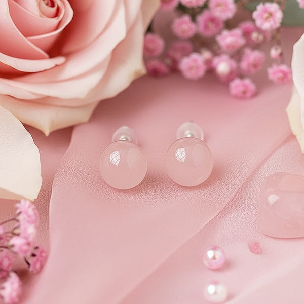 Round Stud Earrings: Rose Quartz