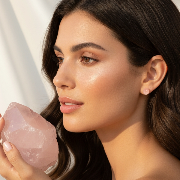 Round Stud Earrings: Rose Quartz