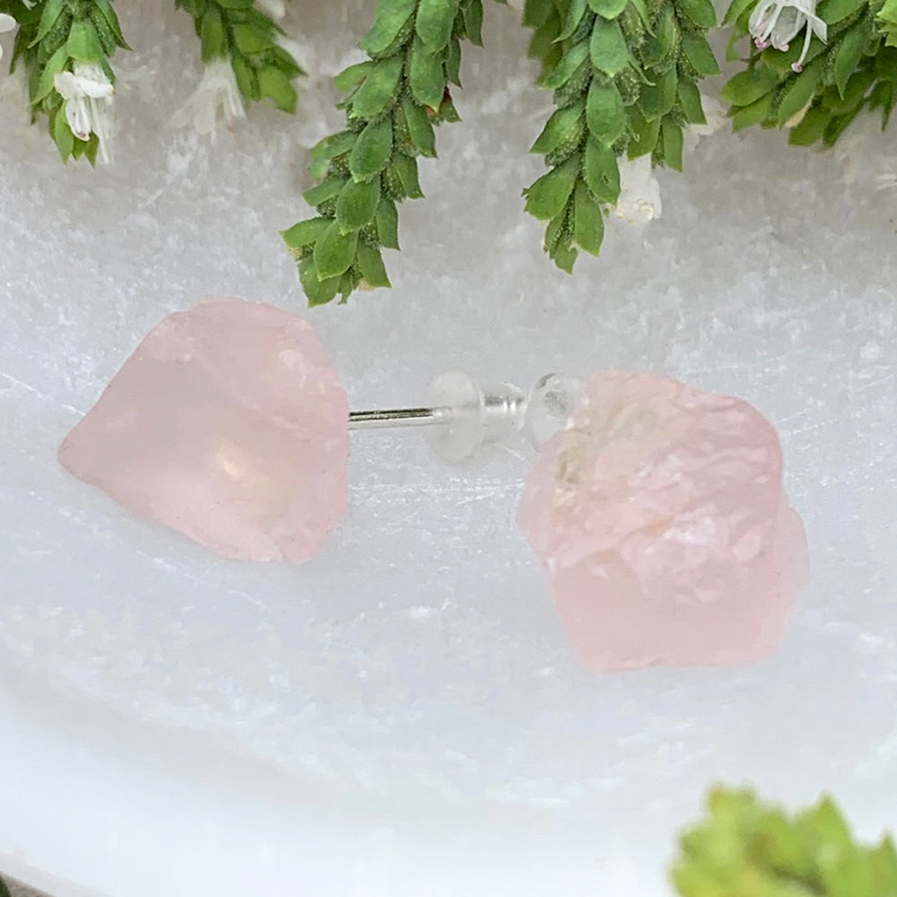 Earrings: Rose Quartz Raw Stone Studs