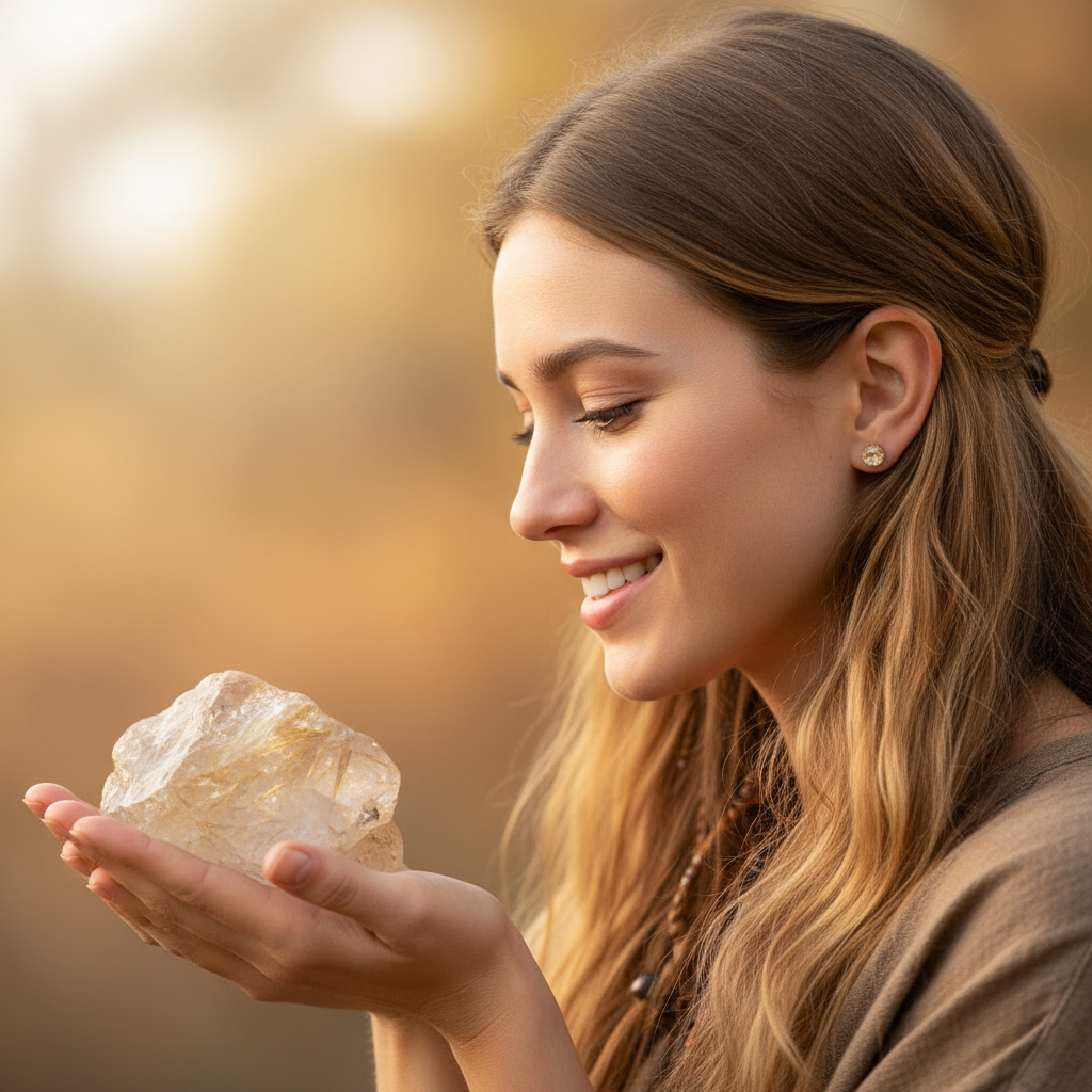 Round Stud Earrings: Rutilated Quartz