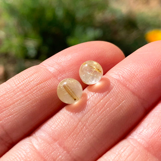 Round Stud Earrings: Rutilated Quartz