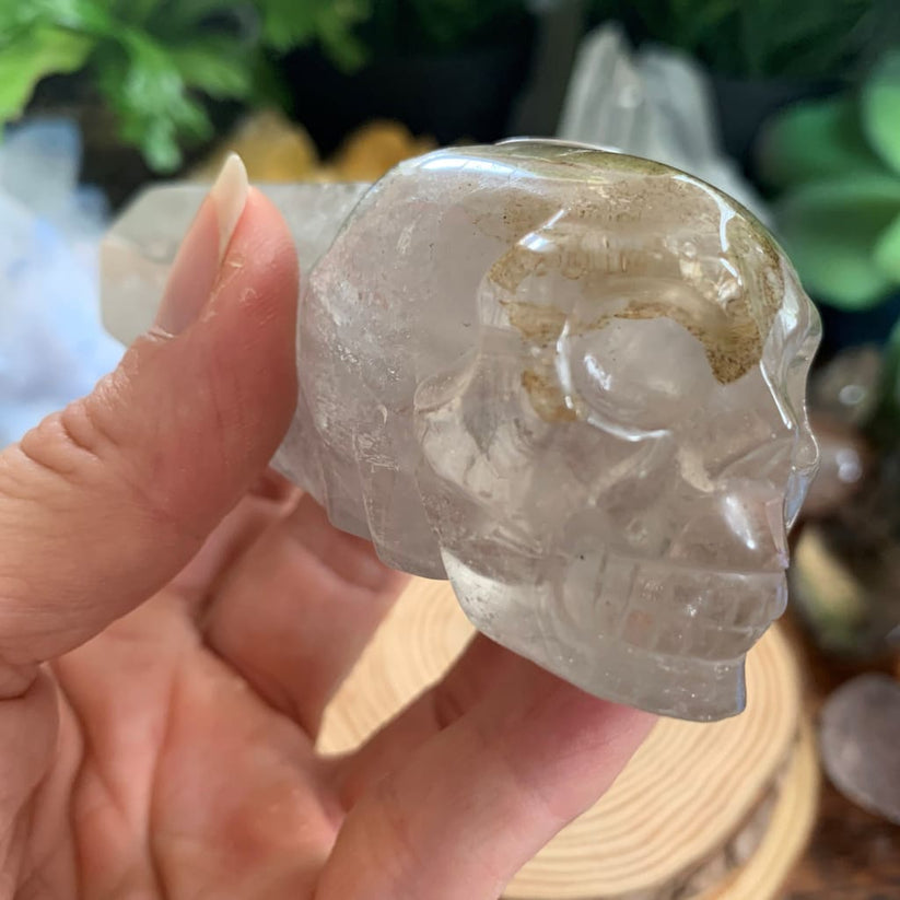 Skull Carved Pipe: Smoky Quartz