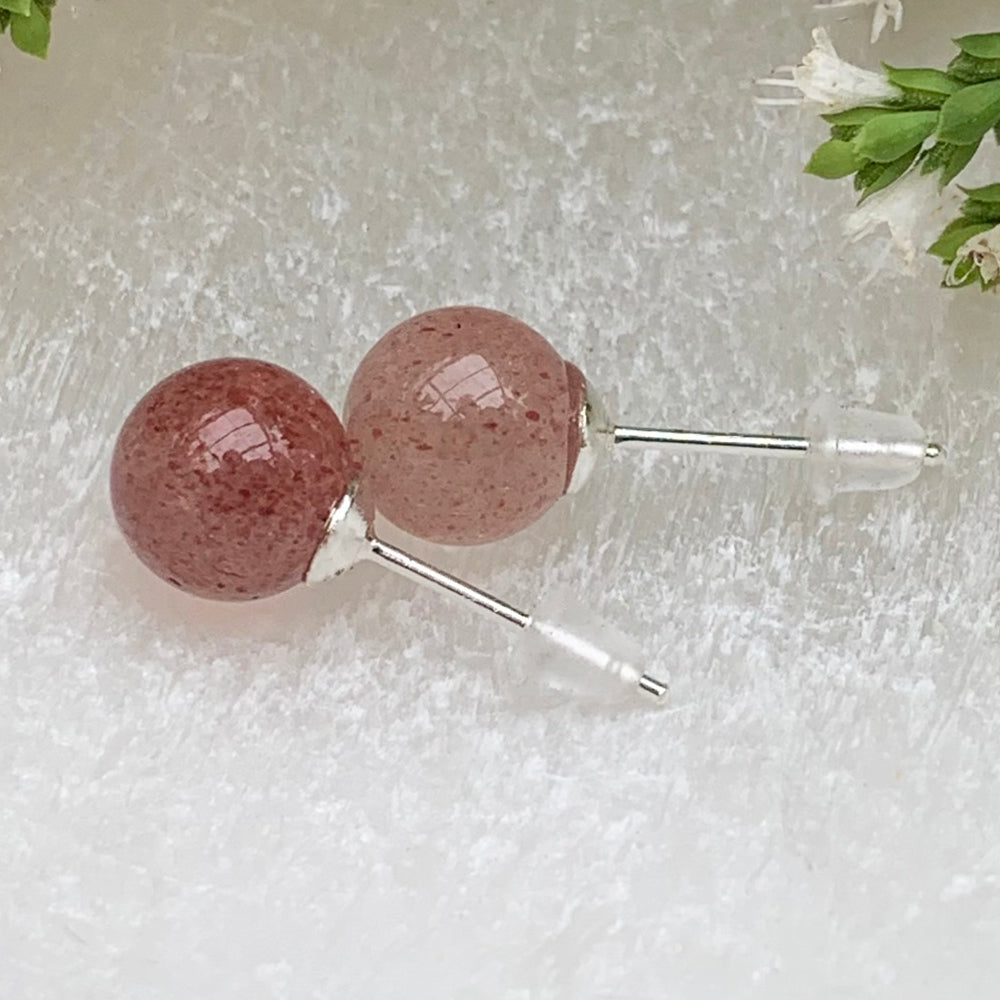 Earrings: Strawberry Quartz Studs