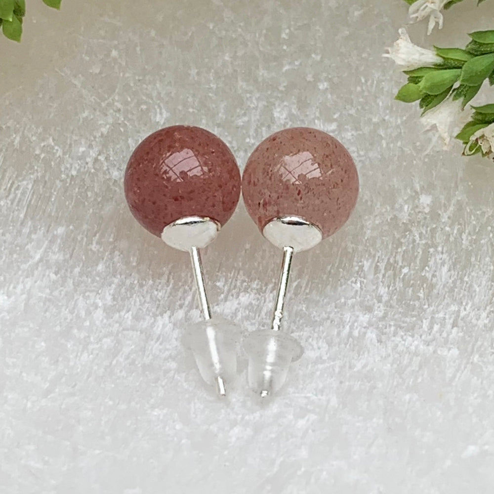 Earrings: Strawberry Quartz Studs