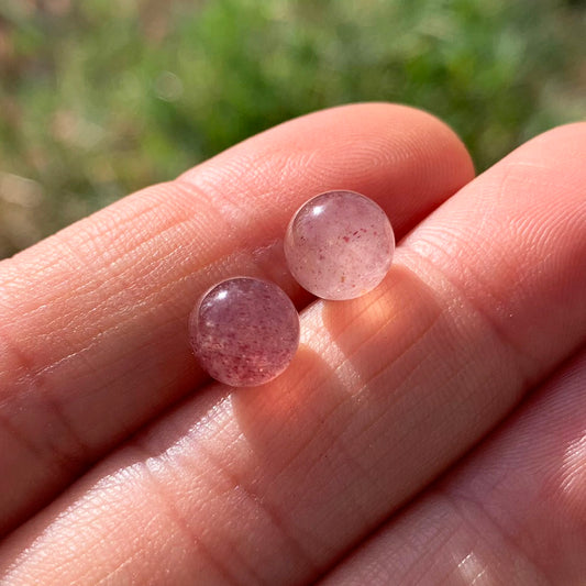 Round Stud Earrings: Strawberry Quartz