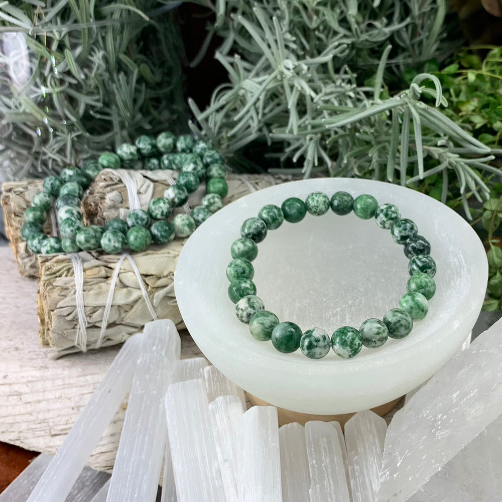 Mala Bracelet: Green Spot Jasper