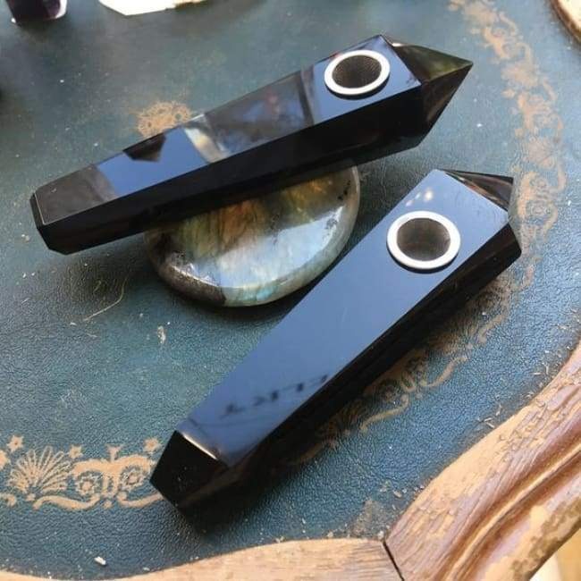 Obelisk Carved Pipe: Obsidian